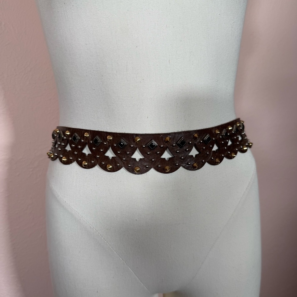 Etro Milano Brown Leather Metal Studded bikercore belt size 31 to 33 - Picture 15 of 17